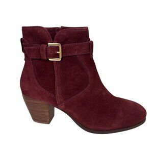 Diba Sleek Bootie Boot Women's 8M Burgundy Suede Stacked Heel NWOB 9336